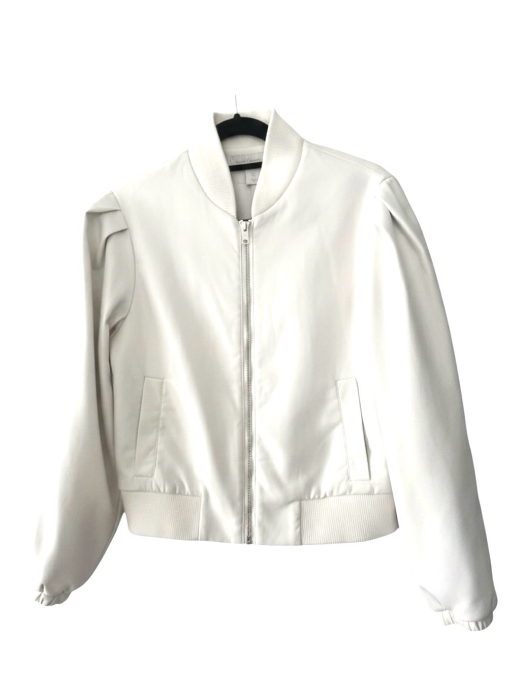 House of Harlow 1960 White Puff-Shoulder Bomber Jacket
